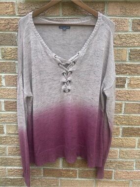 American Eagle Outfitters Lace-Up V-Neck Ombre Pullover Sweater - size XL